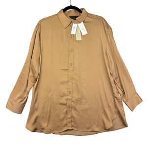 Banana Republic Shirt Women’s Medium Petite Brown Career Button Up Work Top NWT